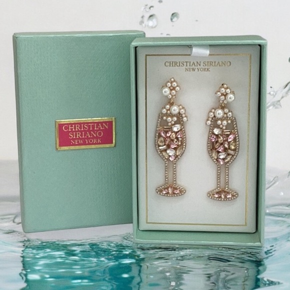 CHRISTIAN SIRIANO NEW IN BOX CHAMPAGNE GLASS DANGLE EARRINGS - Picture 1 of 3